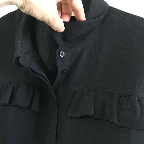 Paul & Joe Sister Black Flowy Semi-Sheer Blouse Size 3 Button Down Collar Ruffle - Picture 3 of 14